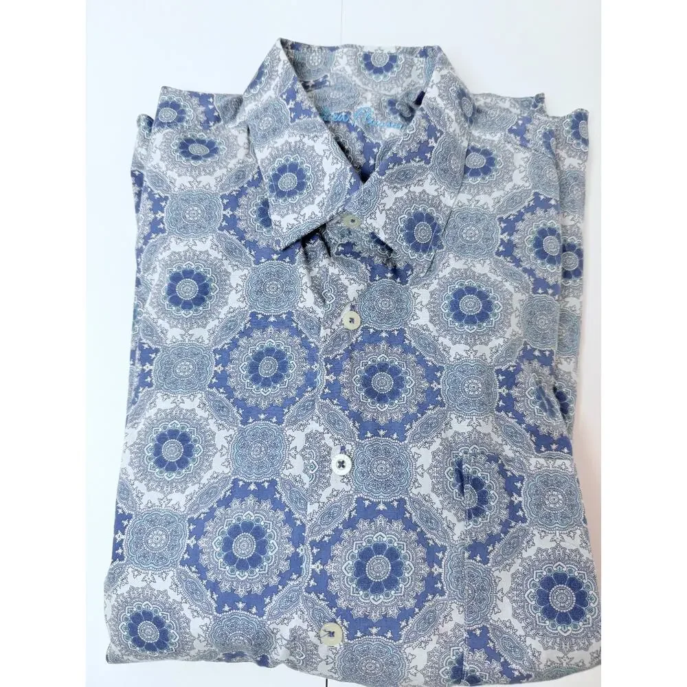 Alan Flusser Blue Pattern Button Up Shirt Size XL - Picture 2 of 11